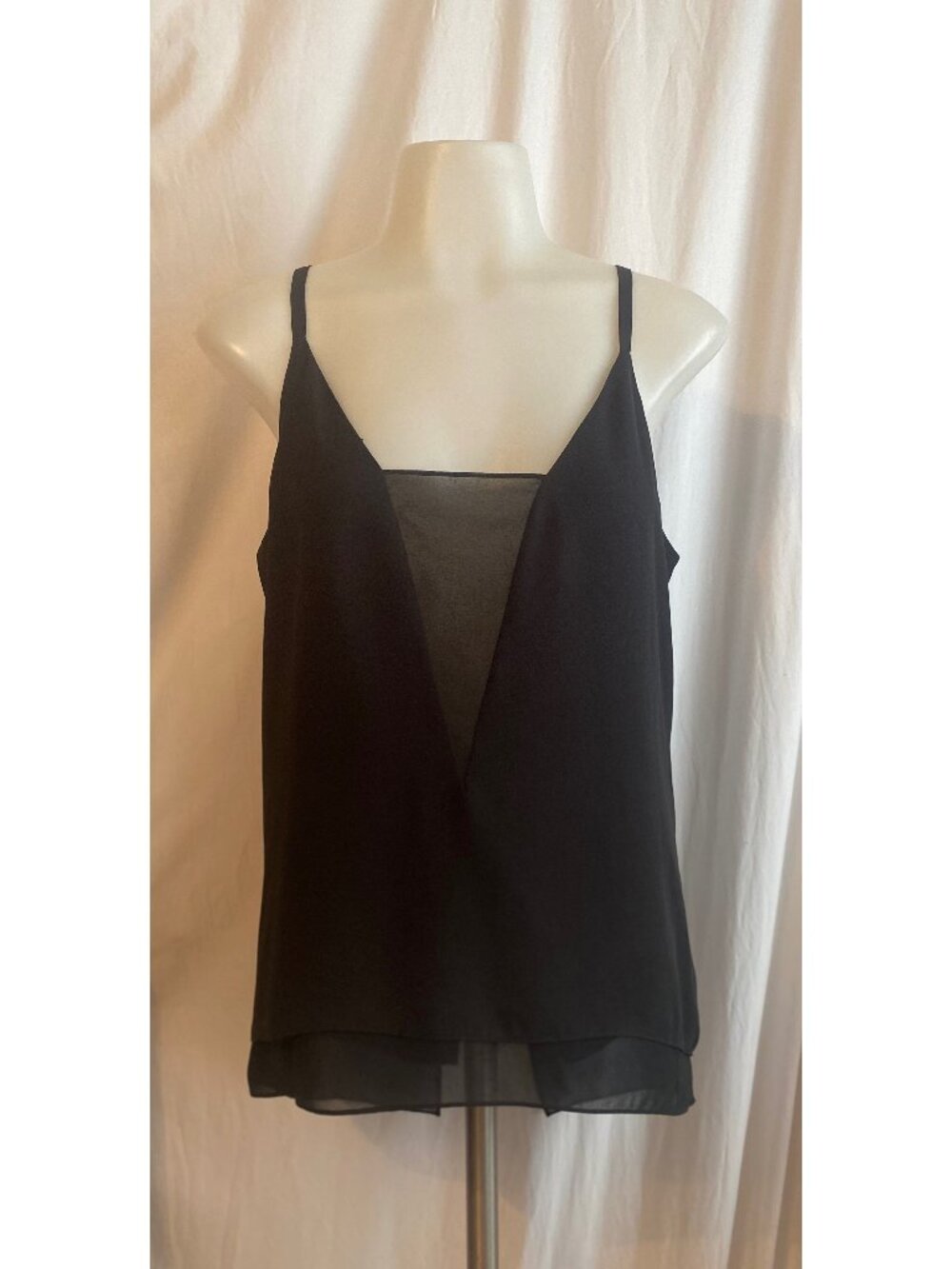 BCBGMAXAZRIA Lyssa Black Sheer Overlay Tank XS